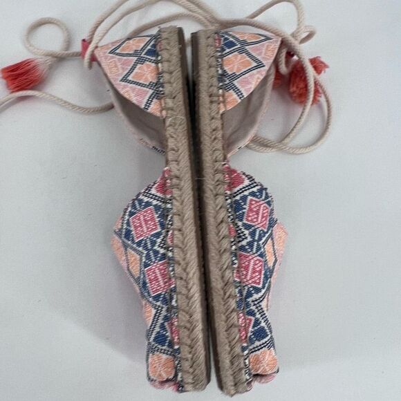 Toms Womens Lace-Up Katalina Chambray Espadrilles Flat Shoes Blue Pink Size 8.5W - Picture 6 of 9